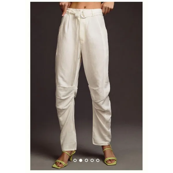 Anthropologie Pilcro Tucked-Knee Tapered Trousers Linen Size 29 White‎ - Image 10