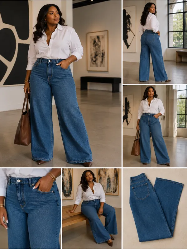 ASPHALT Wide Leg Jeans Large Blue Denim High Rise 90s‎ Wide Leg Vintage Wash L - Image 2