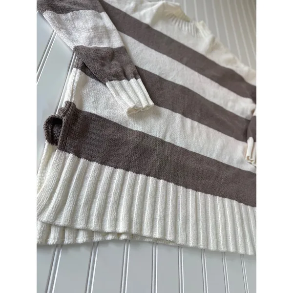 Sanctuary Womens Striped Mock Neck Cozy Warm Sweater Brown Cream Oversized L - Image 3