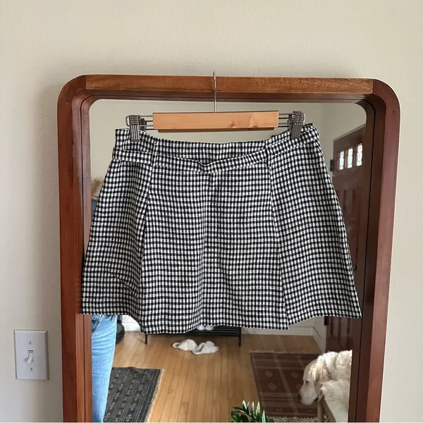 NEW Reformation Rory Linen Mini Skirt in Remy Check Black and White Women's 4 - Image 5