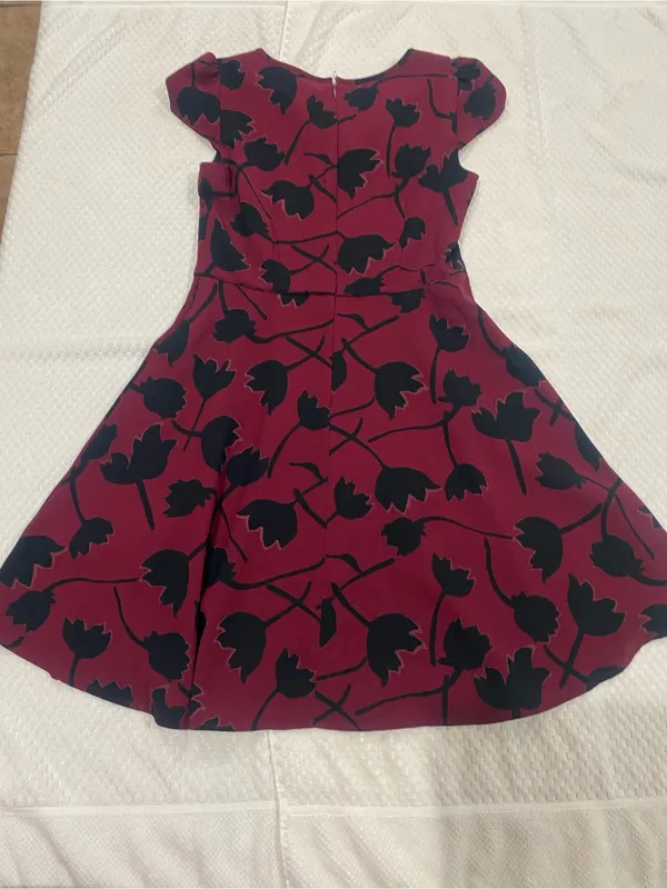 LOFT Burgundy Mini Dress with Black Floral Print - Image 6