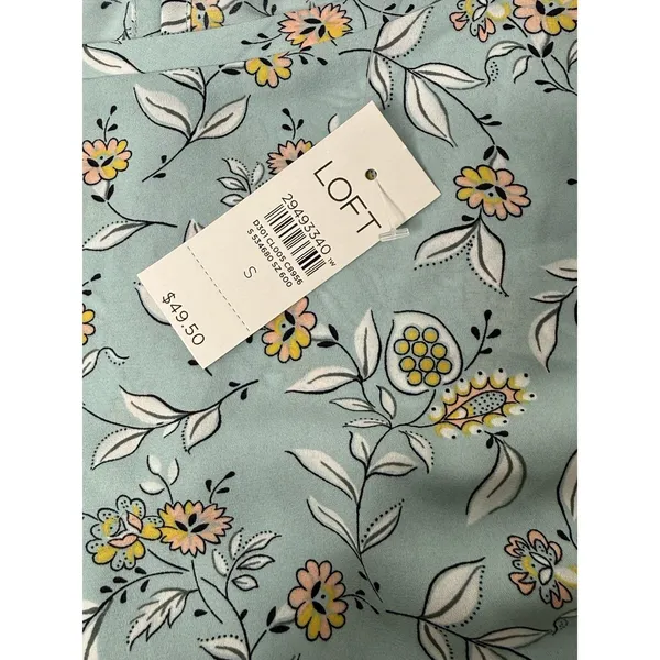 Loft Aqua Floral Print Mixed Media Blouse‎ Women Small Pleated Back Career Party - Image 9