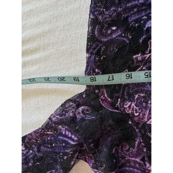 White‎ Stag Purple/Black Lace 3/4 Sleeve Blouse Size L Lined Round Neck Boho - Image 8
