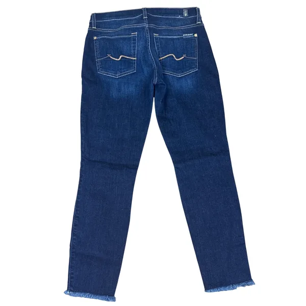 7 For All Mankind Ankle Gwenevere Skinny Jeans Dark Wash Raw Hem Size‎ 27 - Image 4