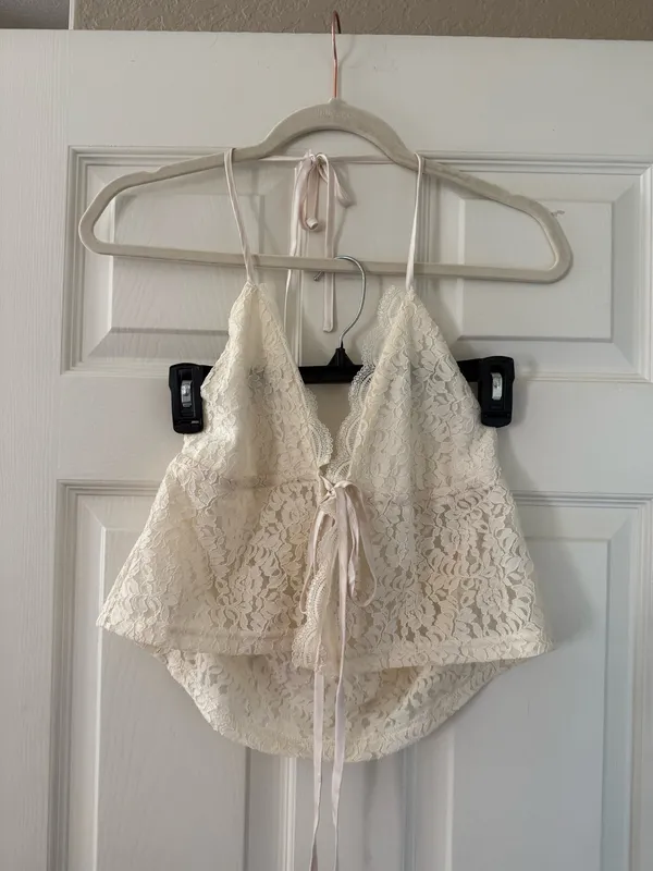 Peppermayo Cream Lace Tie Front Halter Top - Image 2