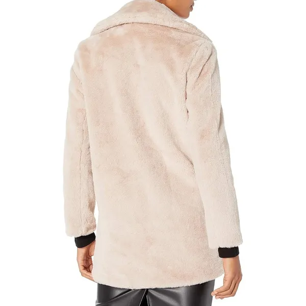 Rachel Rachel Roy Women Beige Faux‎ Fur Notch Lapel Snap Front Coat Medium - Image 2