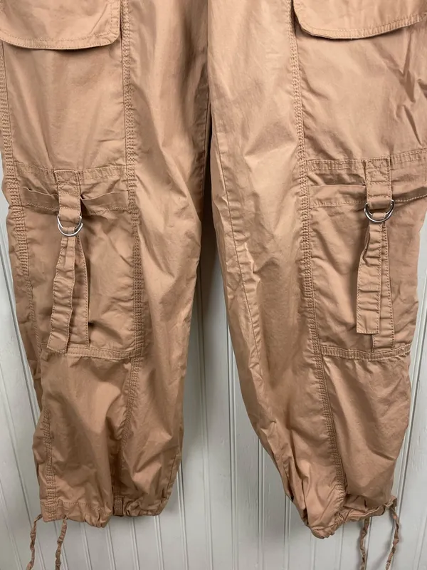No Boundaries Cargo Parachute Pants Womens Size Small Khaki Tan Cotton Baggy Y2K - Image 4