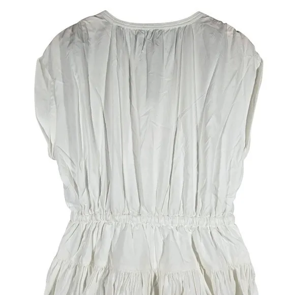 J‎ Crew White Tiered Drop-waist Midi Dress Elastic Waist Drawstring Zip Front L - Image 6
