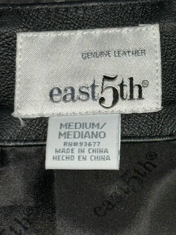 East 5th Black Leather Jacket Coat Women’s Size Medium Full Zip Side Pockets EUC - Image 4