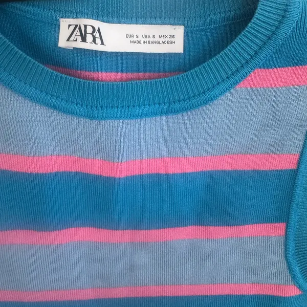 Zara Blue & Pink Striped Sleeveless Cropped Tank - Image 4