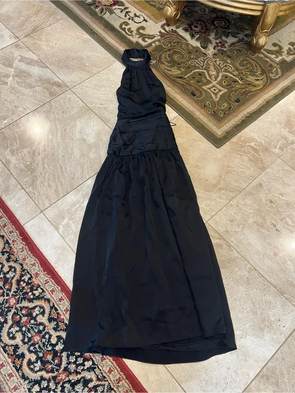 Reformation Zaria Silk Dress in Black - Image 3