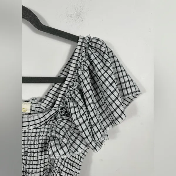 Maeve Anthropologie Smocked‎ Gingham Crop Top Women’s Small White Off Shoulder - Image 6