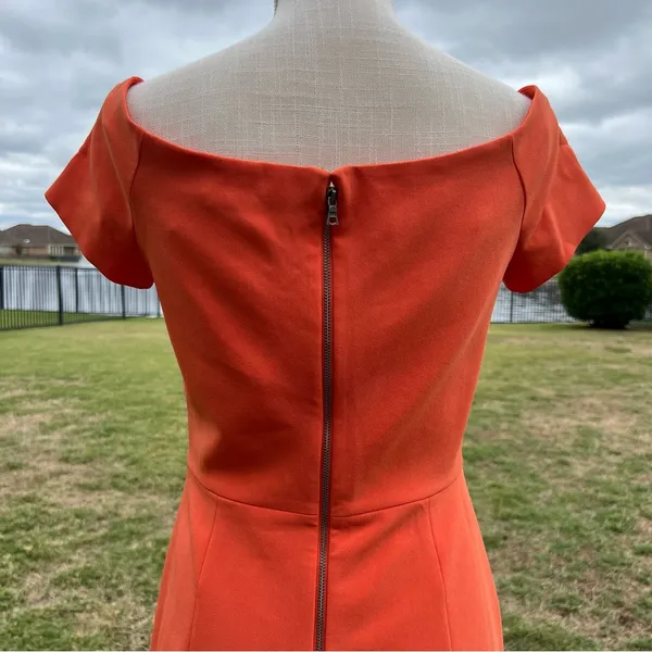 Alice + Olivia Aleah Off Shoulder Orange Sheath Dress - Image 8