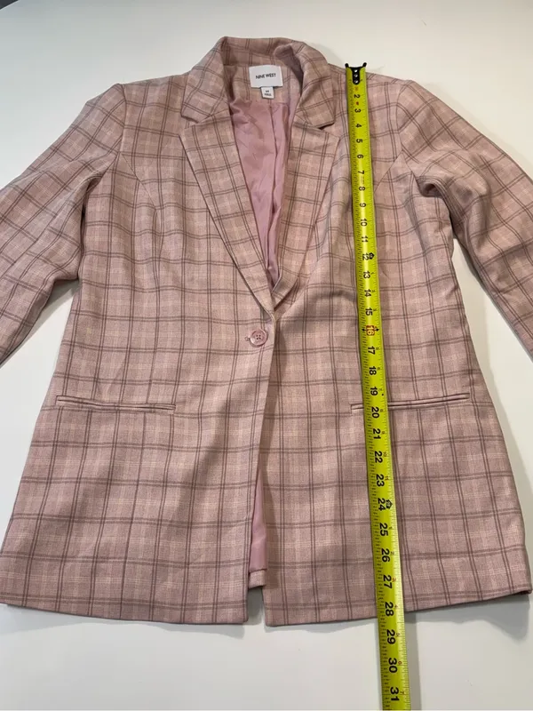 Nine West Blush Pink Plaid Single-Button Blazer Size Medium NWOT - Image 2