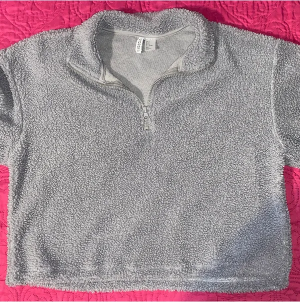 H&M Divided Grey Sherpa Quarter-Zip Pullover - Image 2