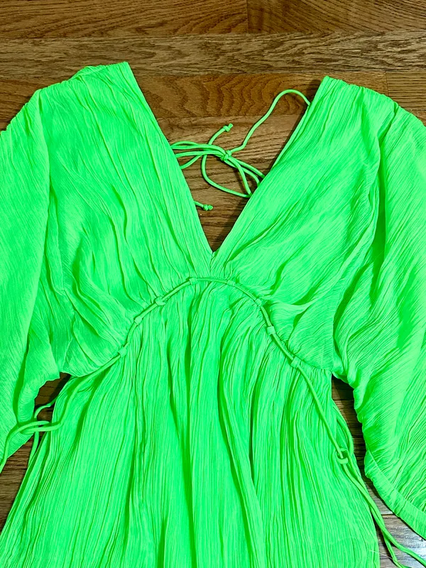 Neon Green Design Trapeze Mini Dress XS - Image 5