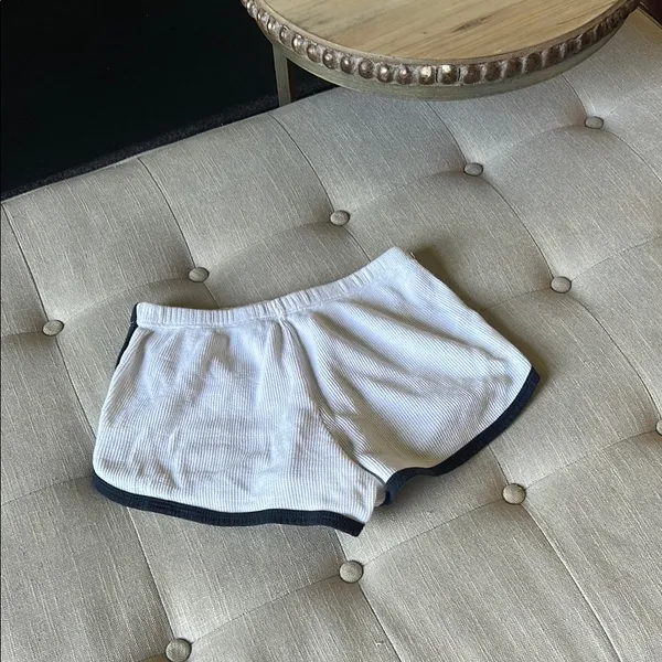 Brandy Melville White/Blue Trim Waffle Knit Lounge Shorts - Image 6