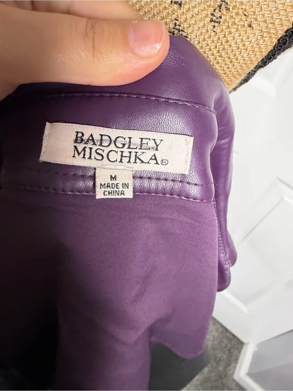 Badgley Mischka Purple Faux Leather Oversized Shirt Jacket Shacket M NWOT - Image 6
