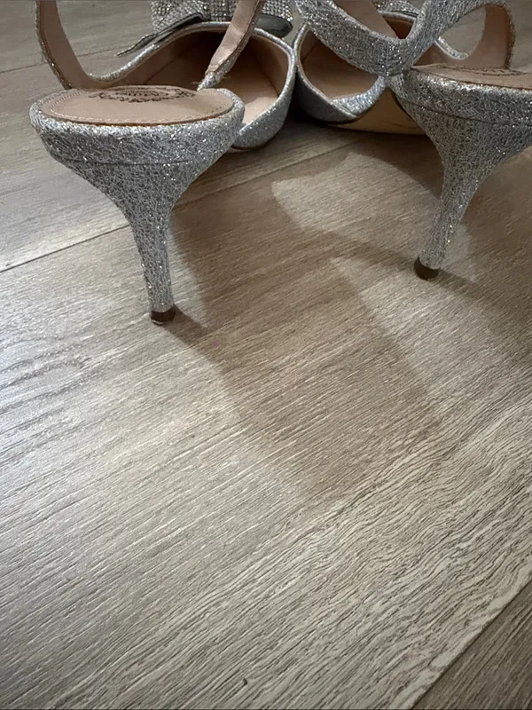 L.K. Miller Silver Glitter Slingback Pumps with Crystal Bow - Image 3