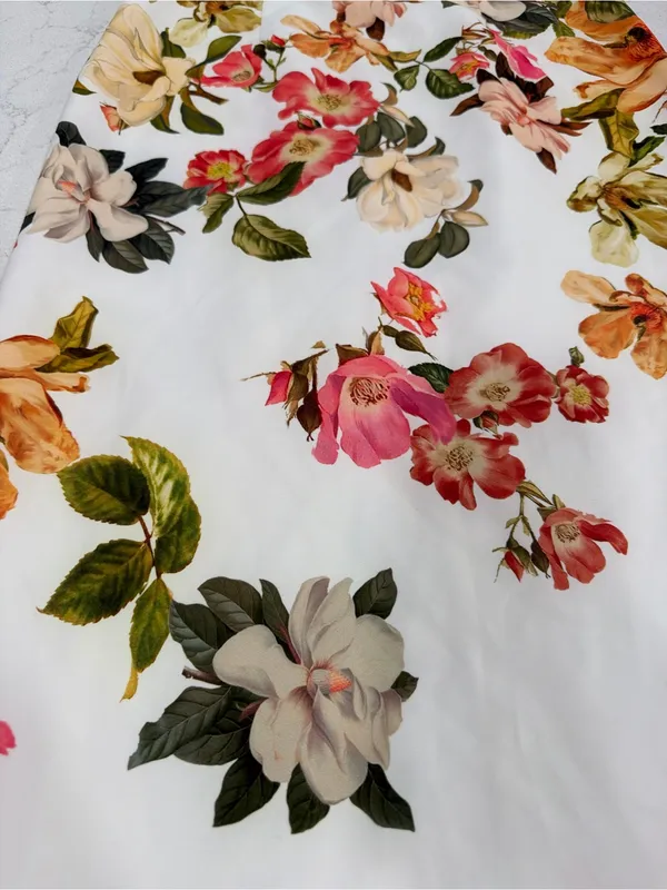 ANTONIO MELANI White Floral Midi Dress with Pink, Green & Yellow Accents - Image 8