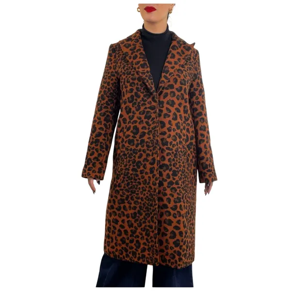A New Day Leopard Print Long Peacoat Casual Jacket Small Animal Print Oversized - Image 3