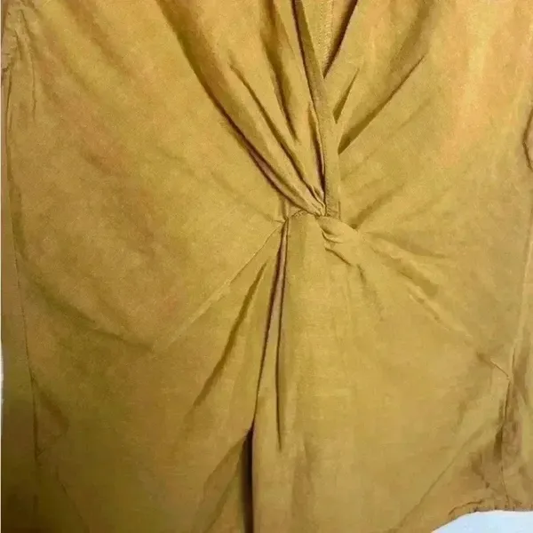 Zara Knotted V Neck Sleeveless Mustard Top Blouse - Image 4