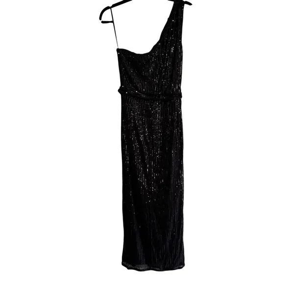 Grace Karin Black Sequin One Shoulder Maxi Dress Ruched Formal Gown Size L - Image 10