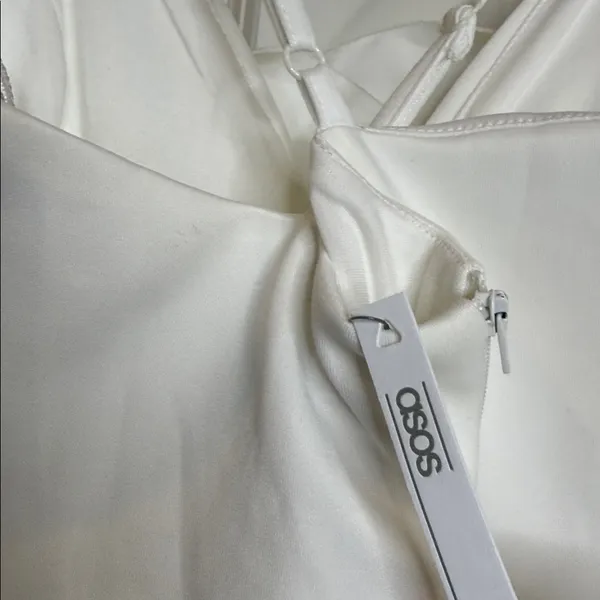 NWT ASOS White Spaghetti-Strap criss cross back ruffle down dress sz 2 - Image 6