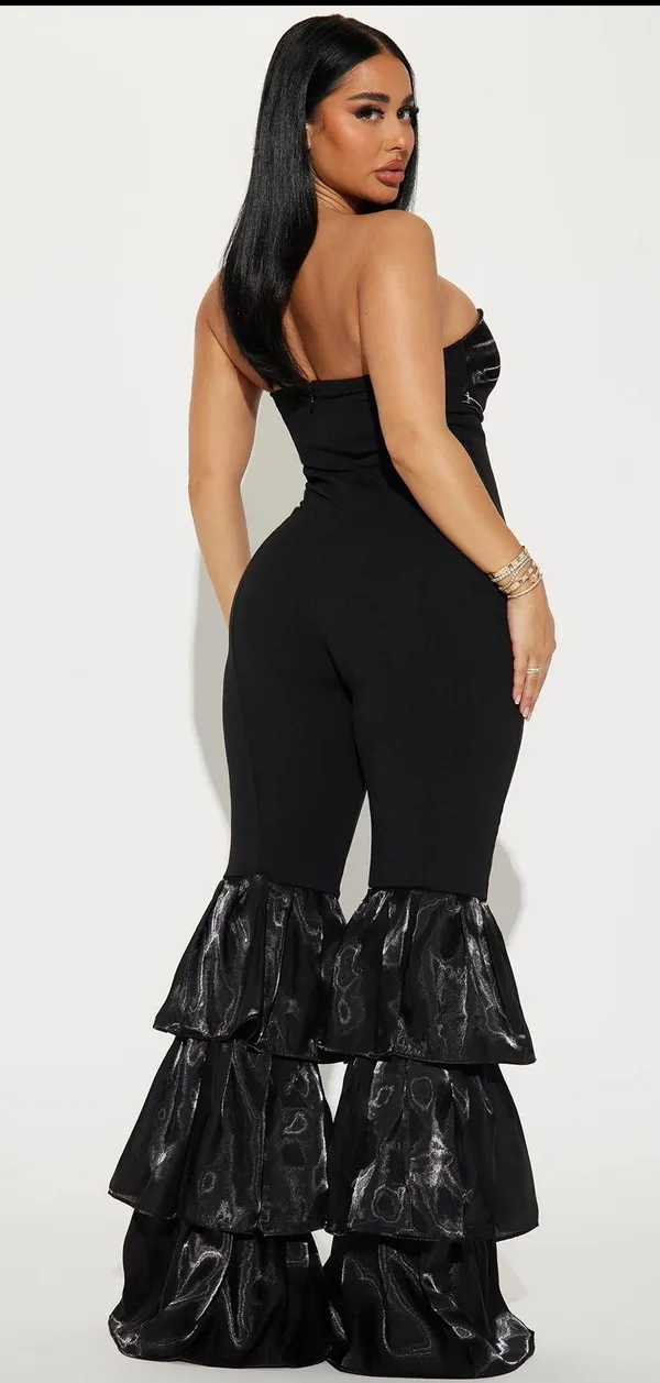 Strapless black bell bottom jumpsuit - Image 3