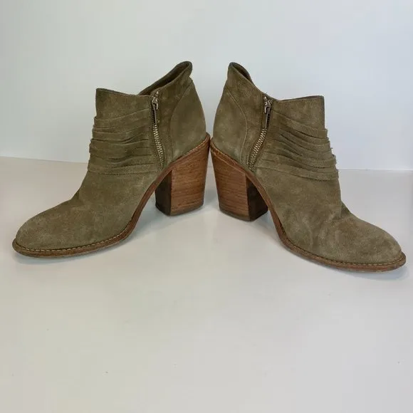 Loeffler Randall Ankle Booties 9 Khaki Green Gray‎ Suede Leather Stacked Heel - Image 8