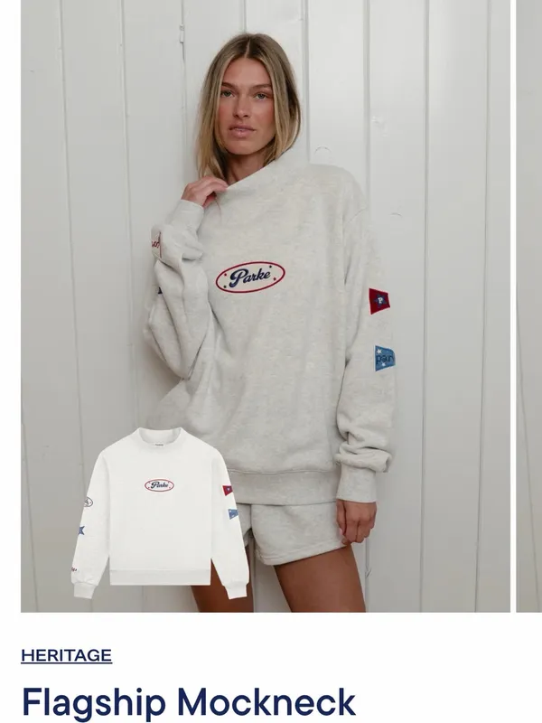 Parker Cream Mockneck Crewneck Sweatshirt with Red & Blue Logo Accents - Image 2