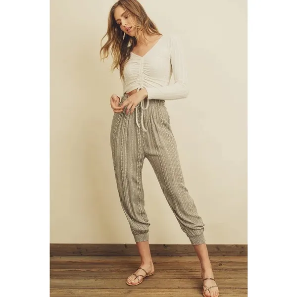 DRESS FORUM Boho Stripe Slouchy Jogger Pant Size Small S Back Tie - Image 4