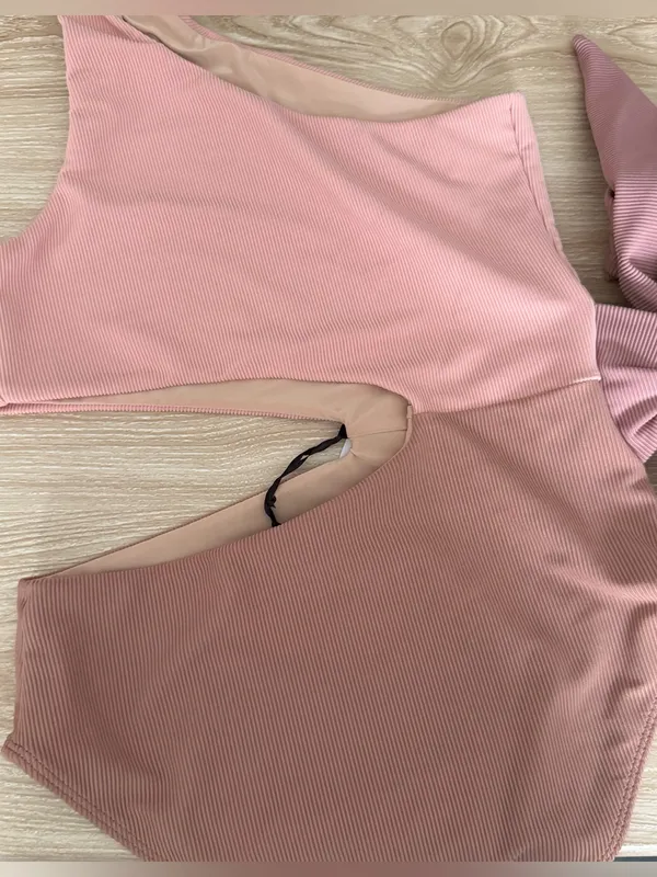 Beach Riot Medium NEW Claire One-Piece Rib Swimsuit Mauve Pink One Shoulder Knot - Image 7