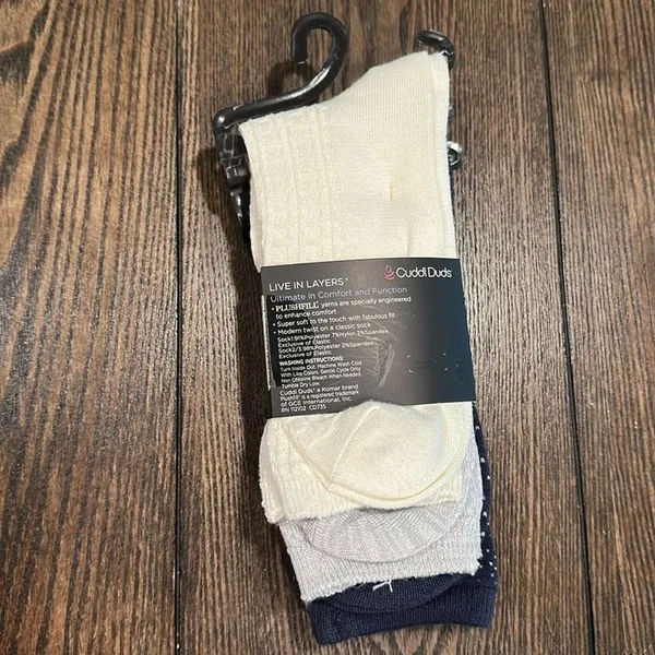 Cuddl Duds Plushfill Crew Socks 3-Pack NEW Navy Grey White Warm Cozy Size 4-10 - Image 4