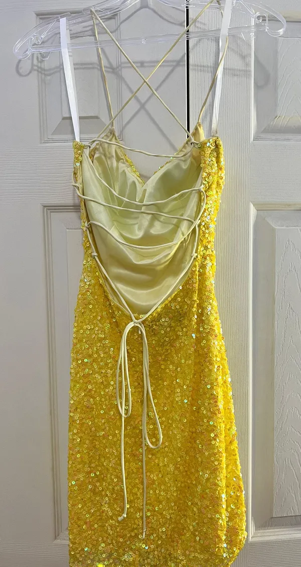 Primavera Couture Yellow Homecoming Dress - Image 4
