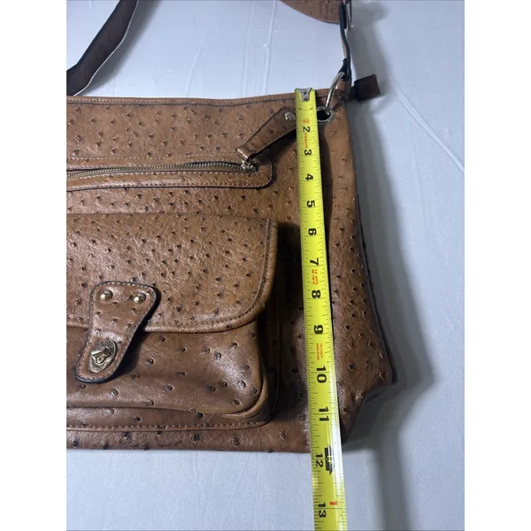 Bueno‎ Faux Ostrich Leather Shoulder Bag Cognac Satchel Purse Crossbody - Image 8