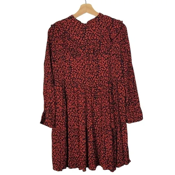 Zara‎ Red & Black Animal Print Ruffle Long Sleeve Mini Dress M - Image 4