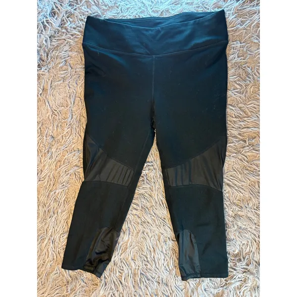 Fabletics Black Mesh Panel Cropped Leggings High Waisted Athletic Capris XL - Image 5