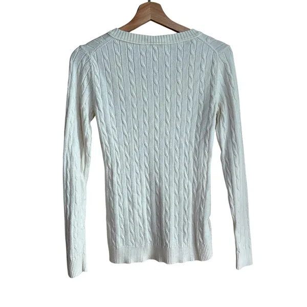 Ann Taylor LOFT rabbit‎ hair cream white cable knit ribbed sweater women's S - Image 6