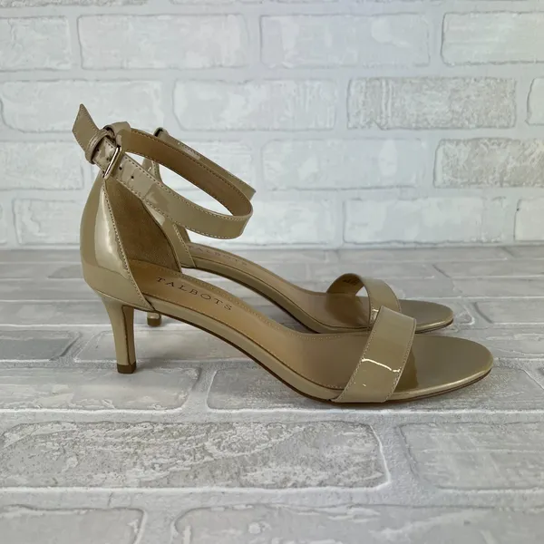 Talbots Heels Womens 8 Nude Patent‎ Leather Ankle Strap Kitten Open Toe Classic - Image 2
