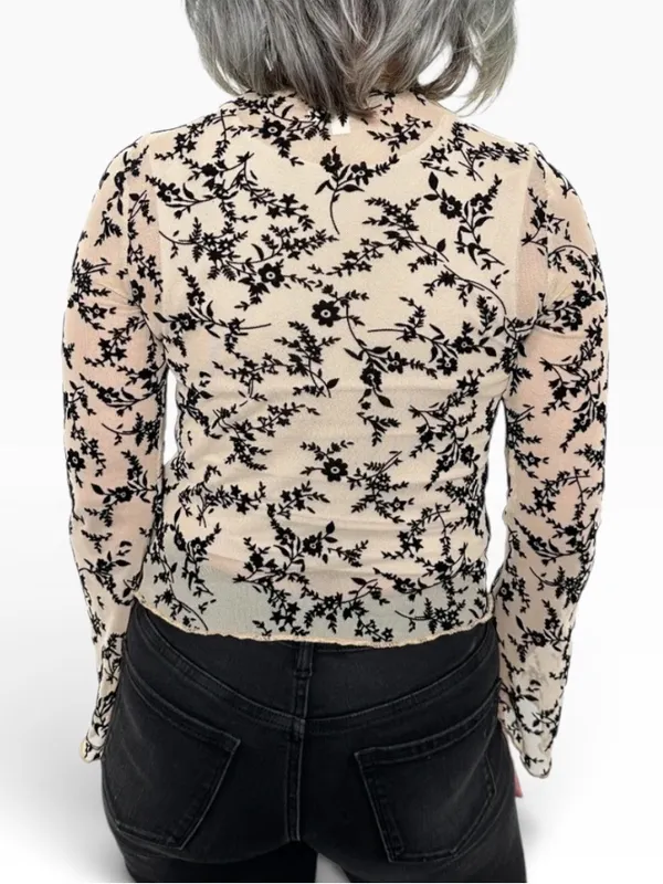 Ava Lane Beige and Black boho chic floral mesh layering top size Large - Image 9