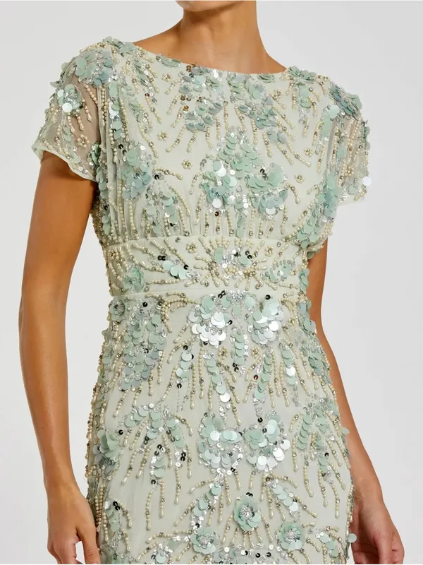 Mac Duggal 94150 Green Embellished Cap Sleeve Midi Dress sz 2 - Image 2