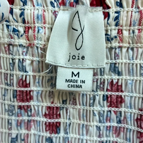 Joie Floral Smocked Tiered‎ Midi Sundress Tie Shoulder Red Blue White Medium - Image 4