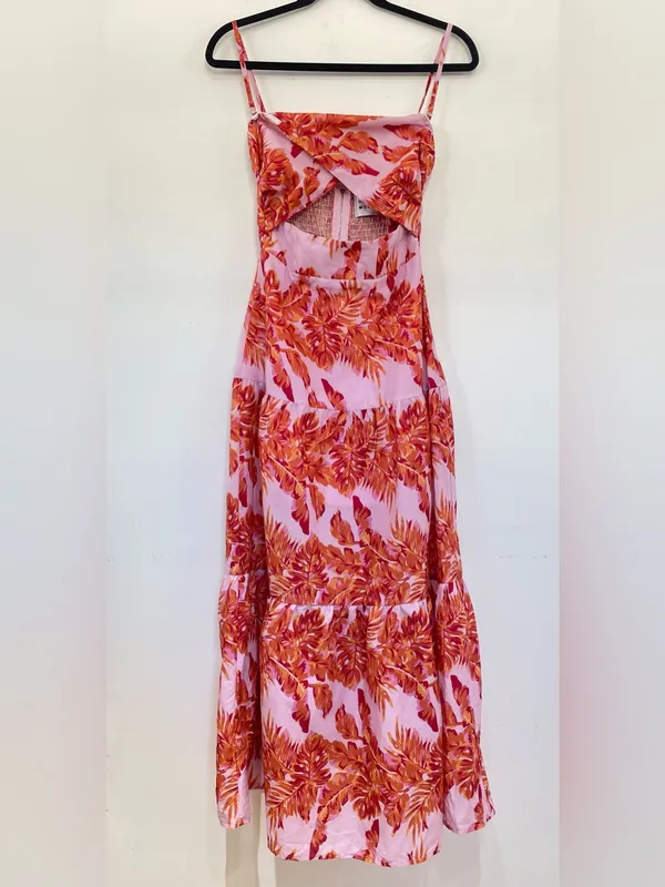 HELLO MOLLY Annita Maxi Dress Pink Orange Tropical Cutout Open Back | Small - Image 3