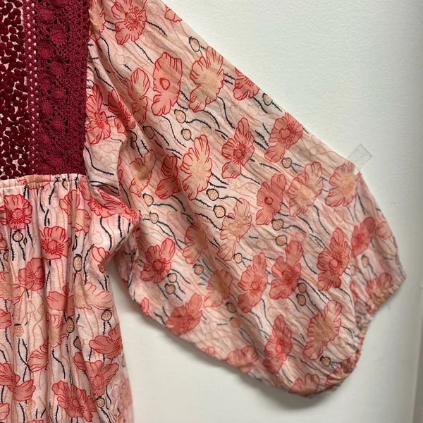 Floral Silk Blend Peasant Blouse with Lace Detail - Image 4