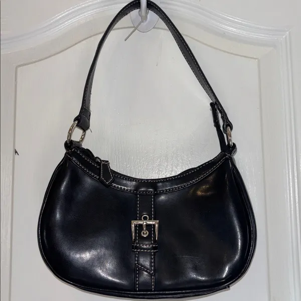 Nine & Co. FAUX LEATHER MINI BLACK BAG…SILVER BUCKLE ADORNMENT ZIP CLOSURE - Image 2
