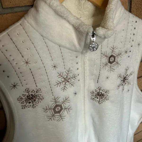 Breckenridge Womens Sleeveless Full Zip Fleece Vest Off White Snowflake Size 2XL - Image 2