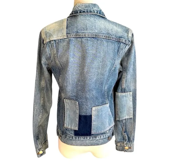 Lucky Brand Patchwork Tommy Trucker Denim Jacket Jean Jacket Zip Front Blue S - Image 7