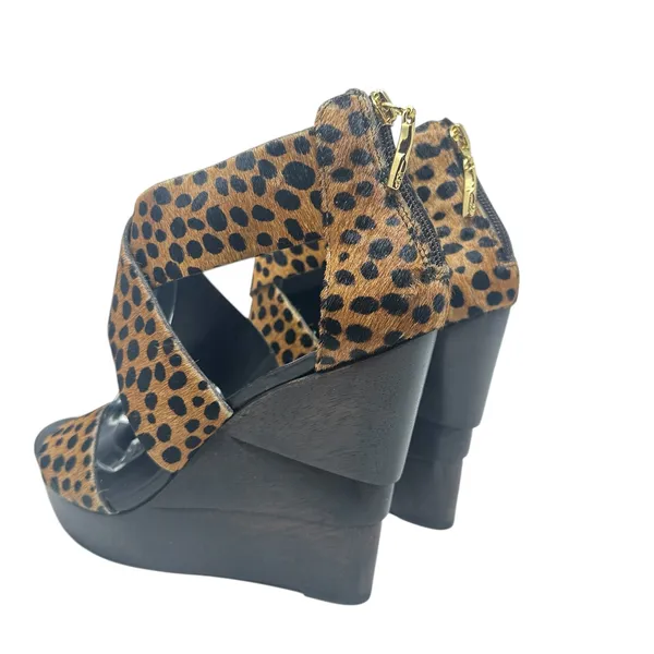 Diane von Furstenberg Opal Wedge Sandals Leopard Leather Calf Hair Brown‎ Size 8 - Image 6