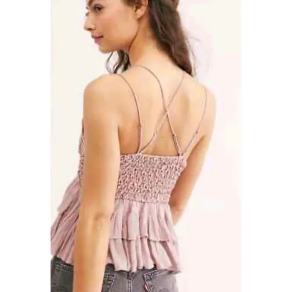 Free People FP One Adella‎ Cami Dusty Rose Lace Tiered Ruffle Boho Top Small - Image 4